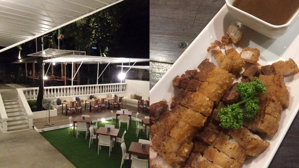left: exterior view of juanito's bistro; right: bestselling dish from juanito's bistro